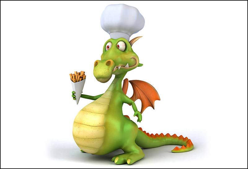 image of Elliot the Dragon wearing a chef's hat